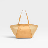 JONES + CO Archive 1970 tote bag in tan canvas and cowhide with a triangular silhouette and leather handles.