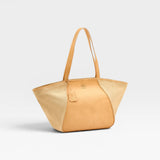 JONES + CO Archive 1970 tote bag in tan canvas and cowhide leather with dual shoulder straps and a leather logo tag.