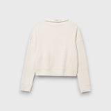 JONES + CO Arden mock neck sweatshirt in sugar cream French terry fabric with a boxy fit and long sleeves.
