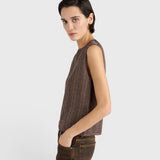 JONES + CO Aska knit gilet in nude and lead lurex viscose with micro-jacquard pattern and crew neck