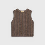 JONES + CO Aska knit gilet in nude and lead lurex viscose with a micro-jacquard pattern and crew neck.