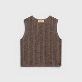 JONES + CO Aska knit gilet in nude and lead lurex viscose with a micro-jacquard pattern and crew neck.