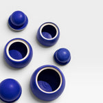 JONES + CO Azul electric blue stoneware stash jars with sculptural knobs, handmade in Los Angeles.