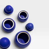 JONES + CO Azul electric blue stoneware stash jars with sculptural knobs, handmade in Los Angeles.