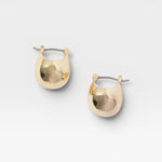 JONES + CO Baby Keel Hoop mini hollow oblong gold hoop earrings with hinged fastening.