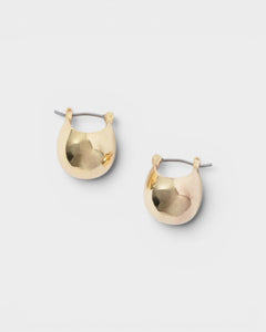 JONES + CO Baby Keel Hoop mini hollow oblong gold hoop earrings with hinged fastening.