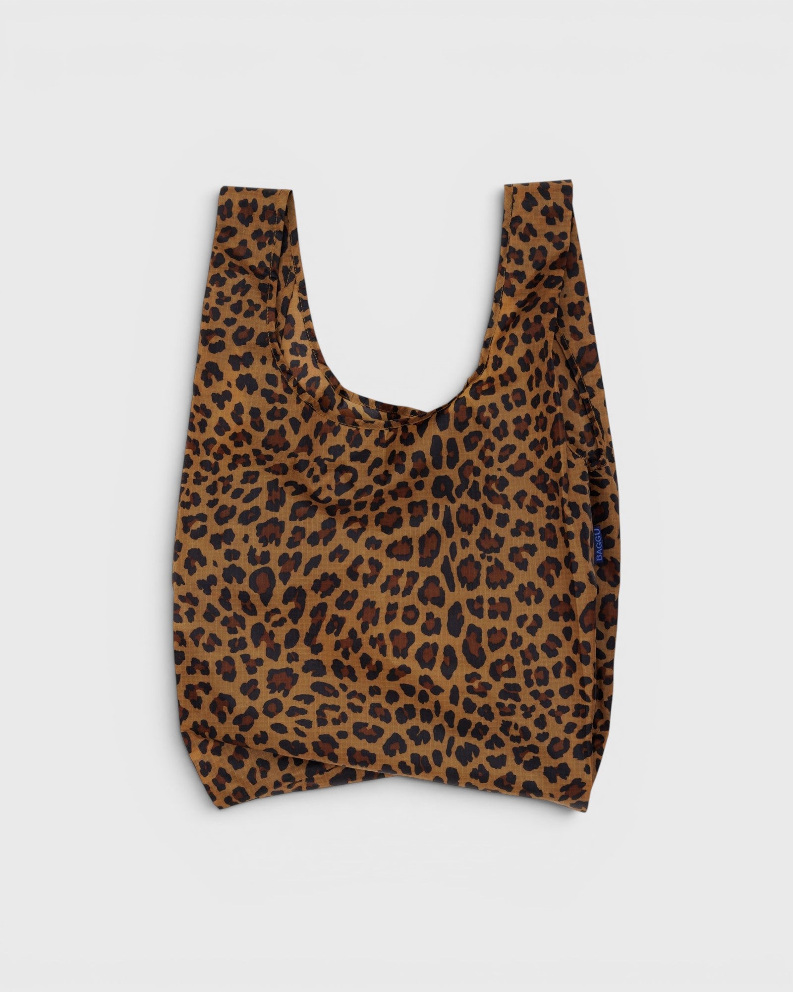 JONES + CO Standard Baggu reusable tote in brown leopard print lightweight ripstop nylon