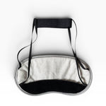 JONES + CO Morihata Binchotan Charcoal Eye Mask, light grey with black straps and black interior, for relaxation and sleep.