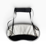 JONES + CO Morihata Binchotan Charcoal Eye Mask, light grey with black straps and black interior, for relaxation and sleep.