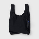 JONES + CO black Baggu reusable tote bag made from lightweight ripstop nylon for everyday use.