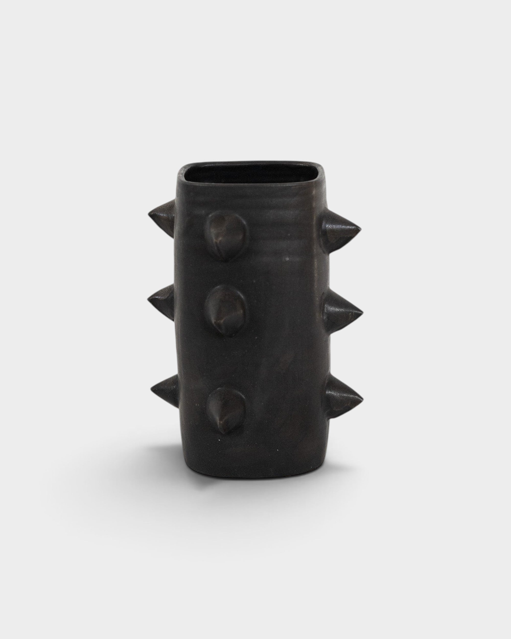 JONES + CO handthrown black ceramic vase with sculptural spikes, a unique one-of-a-kind piece by Bettina Chow.