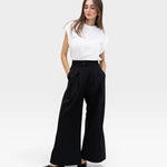 JONES + CO black organic cotton high-waisted wide-leg pleated Coxsone pants
