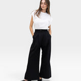 JONES + CO black organic cotton high-waisted wide-leg pleated Coxsone pants