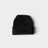 JONES + CO black oversized beanie made from a soft hand-loomed wool-alpaca blend for winter streetwear.
