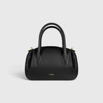 JONES + CO Oyster mini duffle bag in black pebble grained leather with gold-tone hardware and structured top handles.