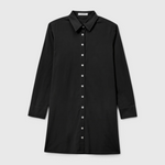 JONES + CO Felicia black poplin shirt dress with a button-front closure and crisp cotton collar.
