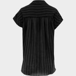 JONES + CO black stripe short sleeve relaxed fit top with open collar