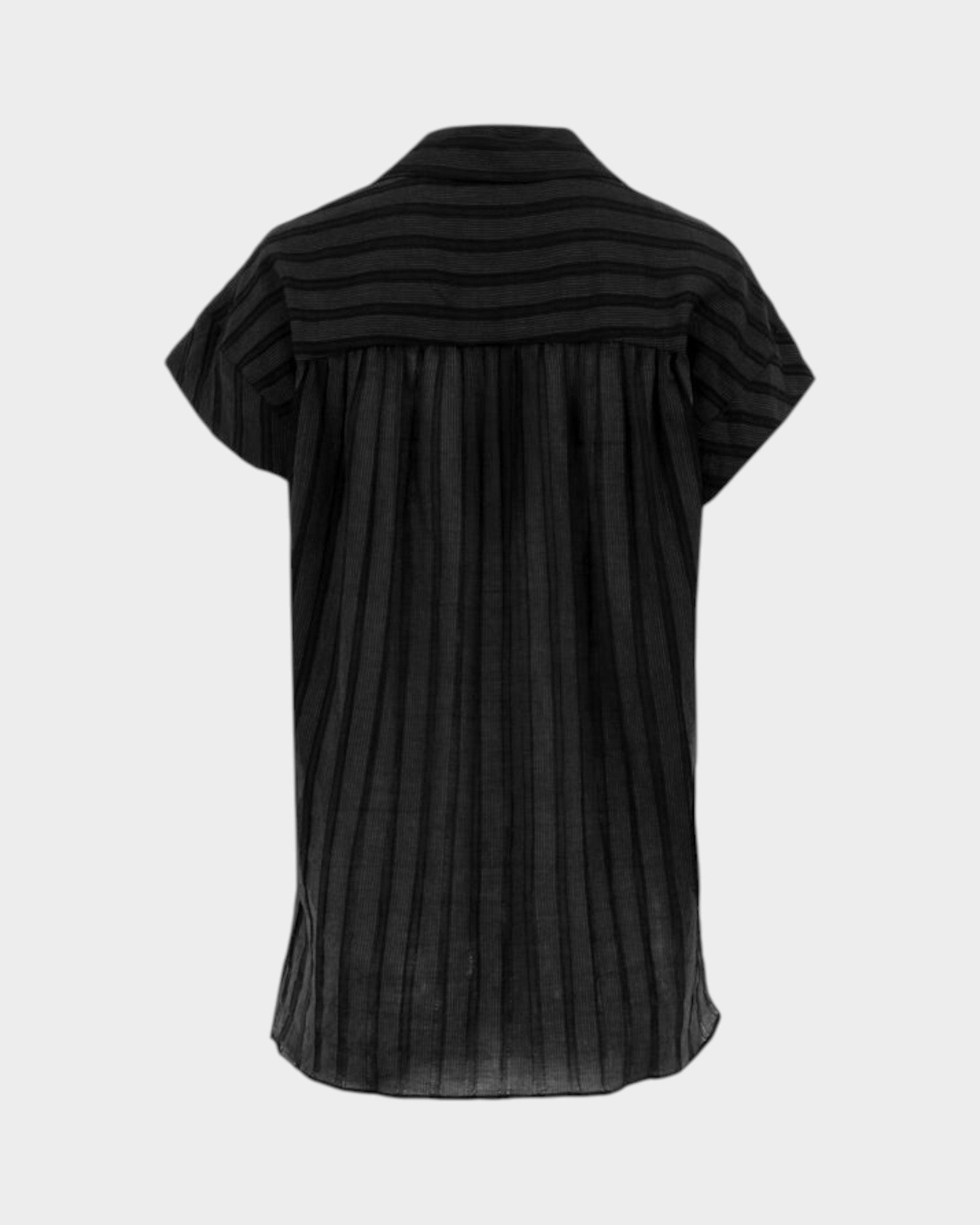 JONES + CO black stripe short sleeve relaxed fit top with open collar