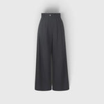 JONES + CO black high-waisted wide-leg trousers in organic crisp cotton with front pleats and button closure