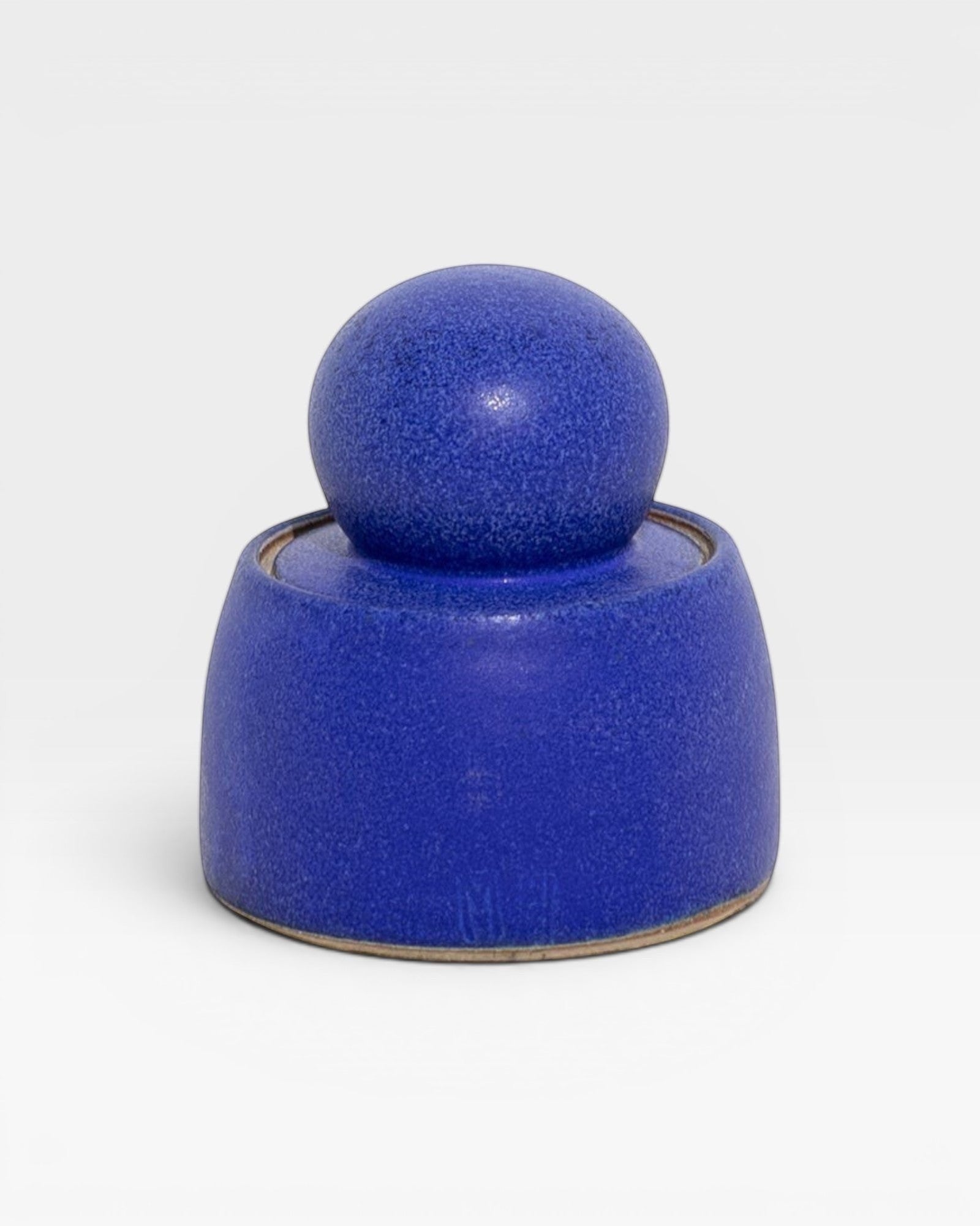 JONES + CO electric blue stoneware stash jar with a sculptural knob, handmade in Los Angeles.