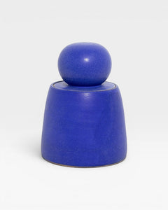 JONES + CO electric blue stoneware stash jar with sculptural knob, handmade in Los Angeles.