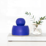 JONES + CO electric blue stoneware stash jar with sculptural knob, handmade in Los Angeles.