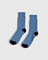 JONES + CO bluebell blue cashmere blend socks with wide ribbing and contrasting dark heel and toe details.