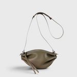 JONES + CO Bon-Bon taupe leather shoulder bag with pleated ends and adjustable strap