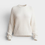 JONES + CO bone white cotton knit crew neck sweater with relaxed sleeves and cropped silhouette.