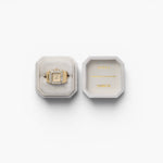 JONES + CO Breda x Dalmata gold-plated stainless steel square ring watch with crystal bezel in a velvet box
