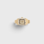 JONES + CO Breda x Dalmata gold-plated stainless steel ring watch with a crystal-encrusted square bezel