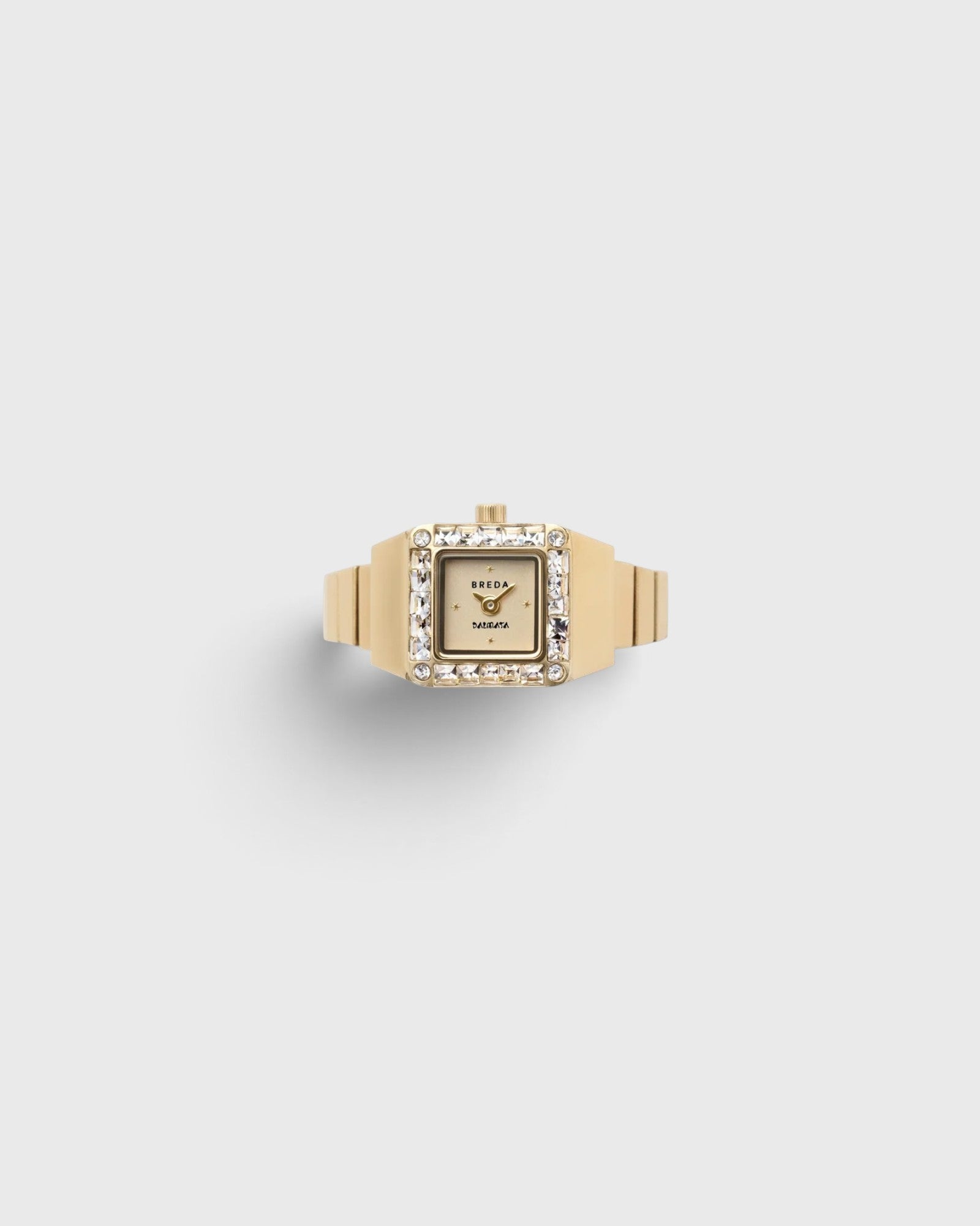 JONES + CO Breda x Dalmata gold-plated stainless steel ring watch with a crystal-encrusted square bezel