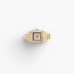 JONES + CO Breda x Dalmata gold-plated stainless steel square ring watch with a crystal-covered bezel.