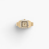JONES + CO Breda x Dalmata gold-plated stainless steel square ring watch with a crystal-covered bezel.