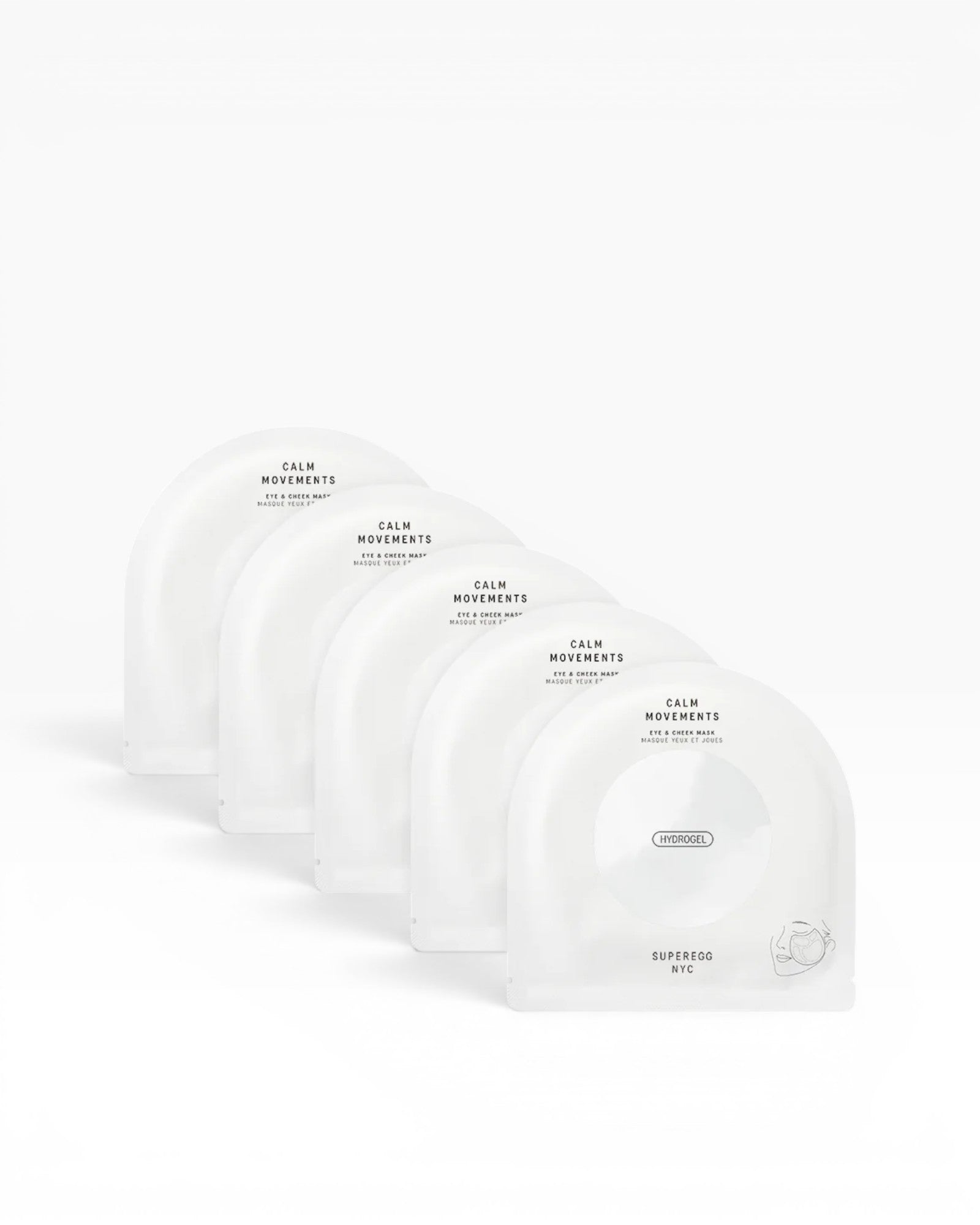 JONES + CO Calm Movements hydrogel eye & cheek masks designed for cooling, soothing, and boosting skin elasticity. Pack of 5.