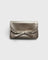 JONES + CO champagne metallic leather petite case featuring a delicate knotted bow on the front flap.