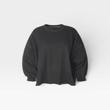 JONES + CO charcoal grey crewneck sweatshirt with drop shoulders, raw hem, and distressed details.