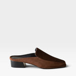 JONES + CO Felix loafer mule in chocolate brown calf hair with a square toe and low block heel