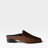 JONES + CO Felix loafer mule in chocolate brown calf hair with a square toe and low block heel