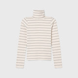 JONES + CO Cindy long sleeve turtleneck top in natural cream with thin black horizontal stripes