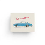 JONES + CO Father's Day card featuring a blue vintage car illustration and the text Dad, you're a Classic.