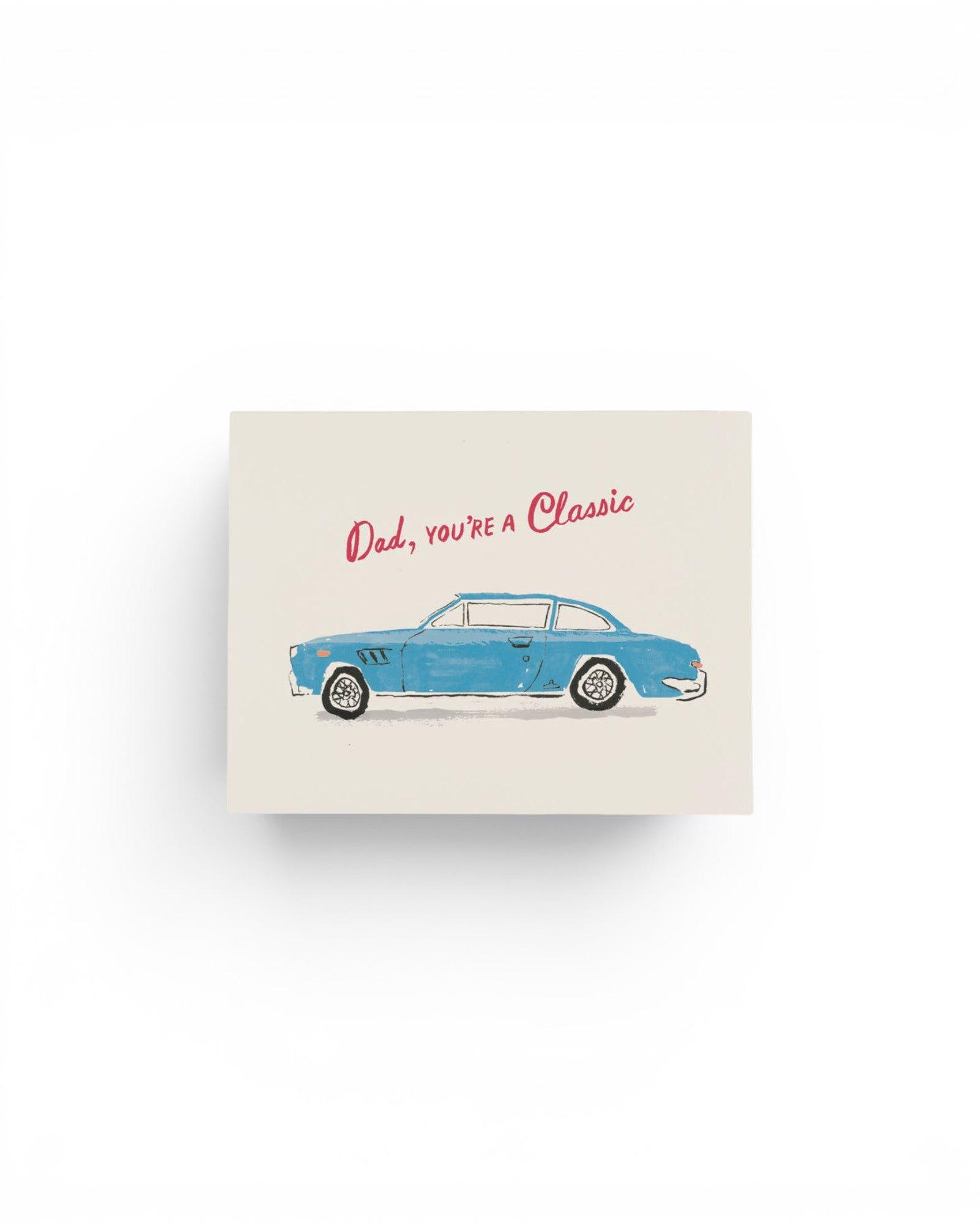 JONES + CO Father's Day card featuring a blue vintage car illustration and the text Dad, you're a Classic.