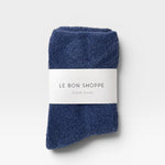 JONES + CO Cloud Socks in Bijou Blue. Ultra-cozy, plush cotton blend terry socks perfect for winter warmth.