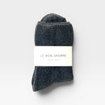 JONES + CO Cloud Socks in charcoal grey. Ultra-cozy, plush cotton blend terry socks perfect for winter warmth.