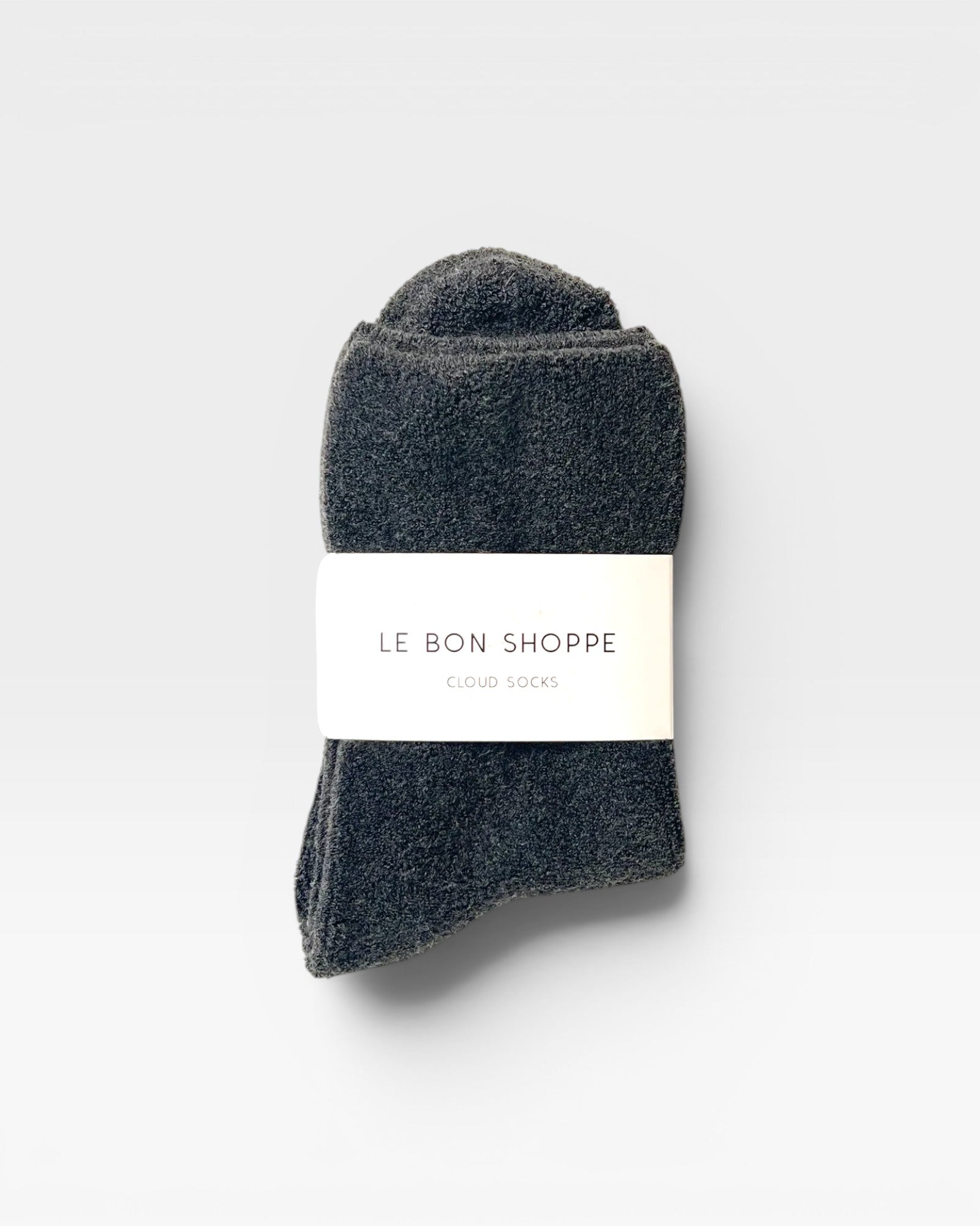 JONES + CO Cloud Socks in charcoal grey. Ultra-cozy, plush cotton blend terry socks perfect for winter warmth.