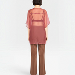 JONES + CO Cocoa silk wide-leg pants with a smooth finish and a relaxed fit.