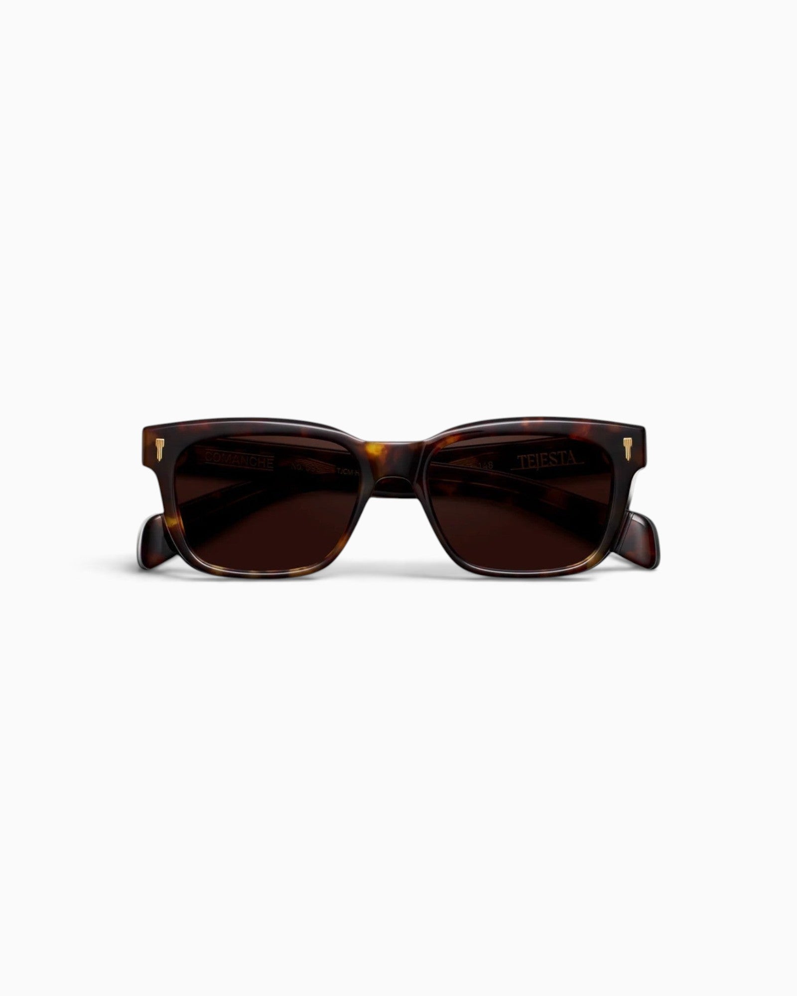 JONES + CO Comanche rectangular sunglasses in honey havana tortoiseshell with a classic wide frame and bevel cut
