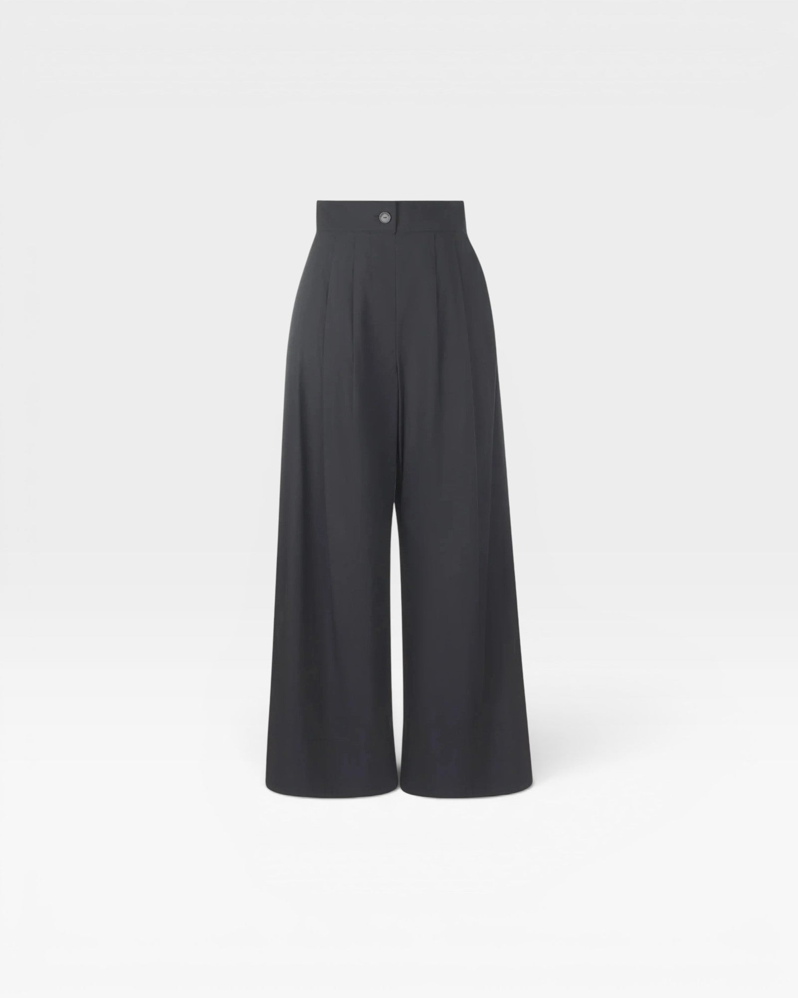 JONES + CO black organic cotton high-waisted wide-leg pleated Coxsone pants.