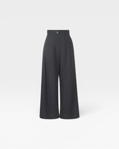 JONES + CO black organic cotton high-waisted wide-leg pleated Coxsone pants.