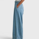 JONES + CO Coxsone high-waisted wide-leg trousers in celeste blue organic cotton with side pockets and pleated detail